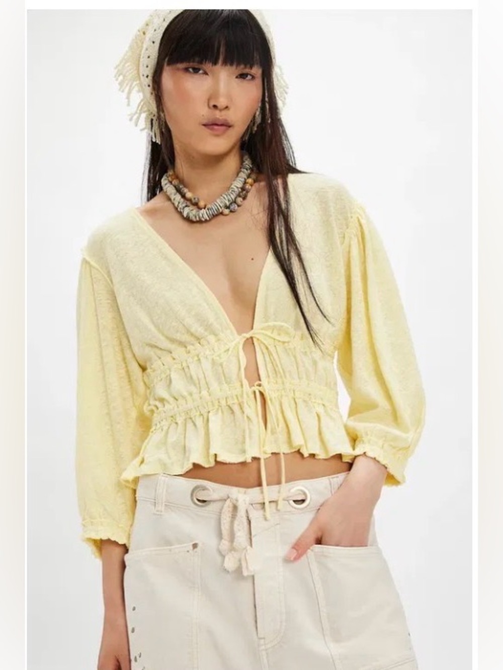 FREE PEOPLE Let's Go Blouse in yellow size small